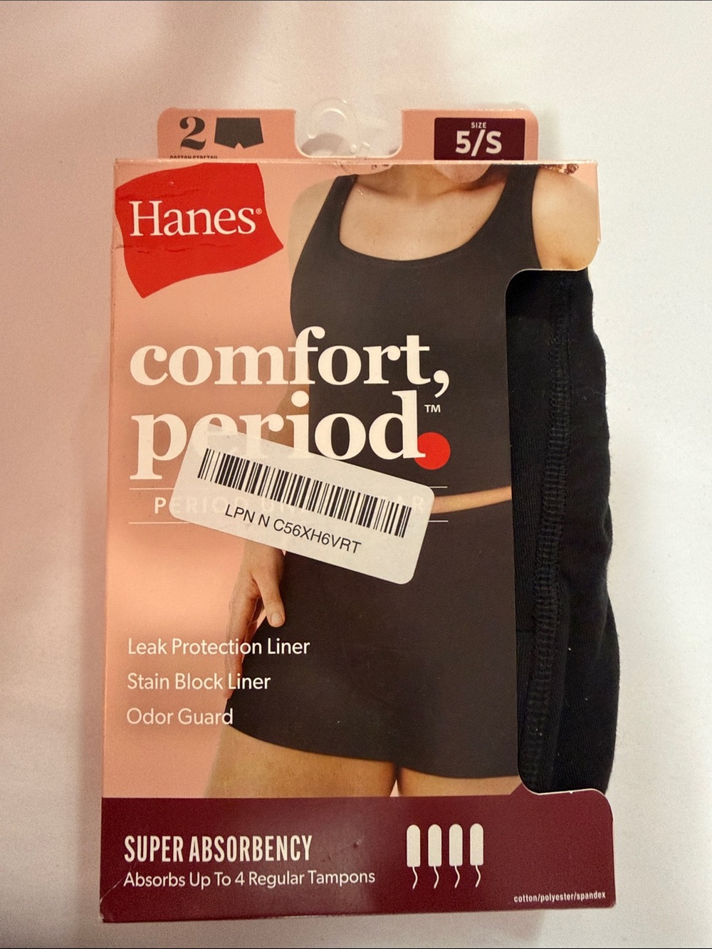 Hanes Black Comfort Period Leak Protection Liner - Women's Size S